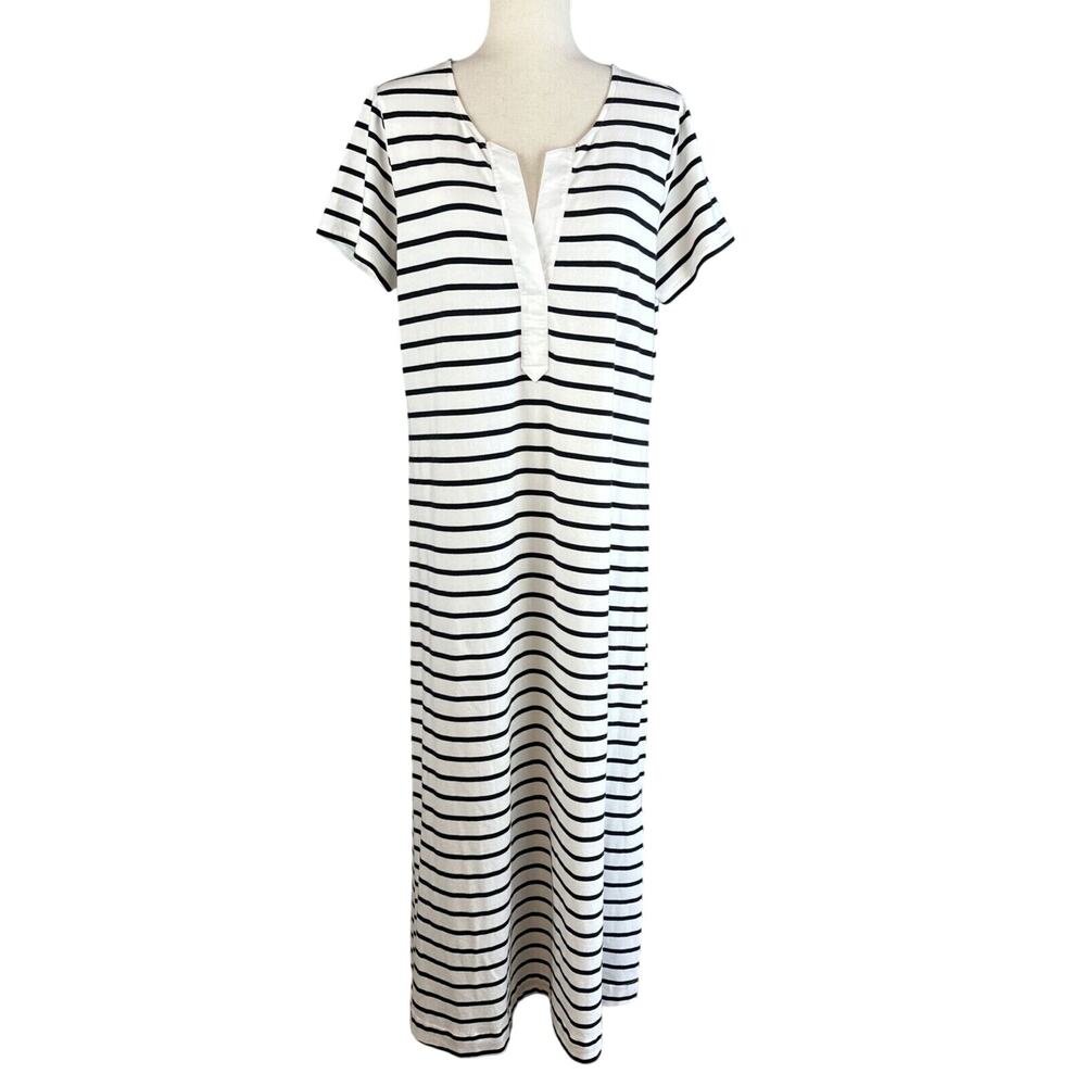 Vineyard Vines Zen Tee Shirt Maxi Dress Size L Nautical Stripe Cotton Modal Knit